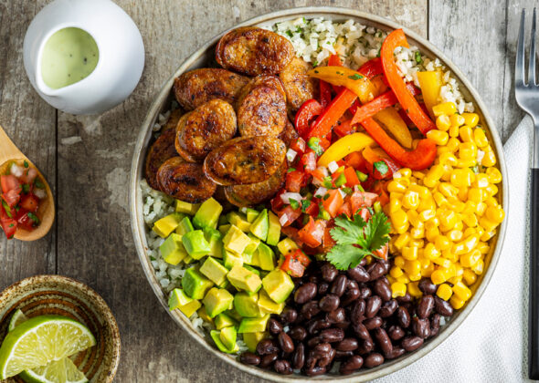 Al Fresco Spicy Jalapeno Burrito bowl with fresh vegetables and cauliflower rice