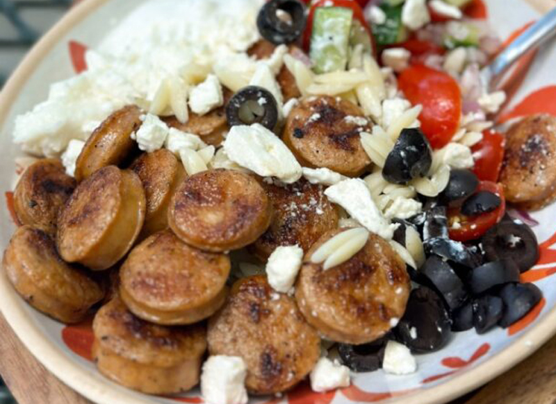 Mediterranean Style Bowl with Al Fresco Rotisserie seasoned chicken sausage